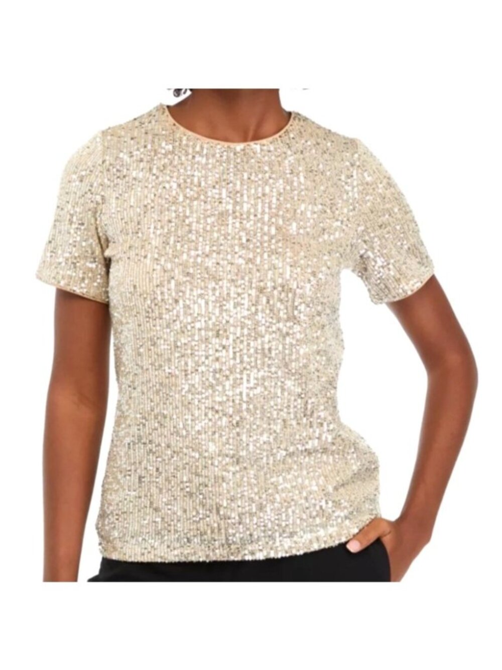 The Limited Women's XL Champagne Sequin Sleeve Top